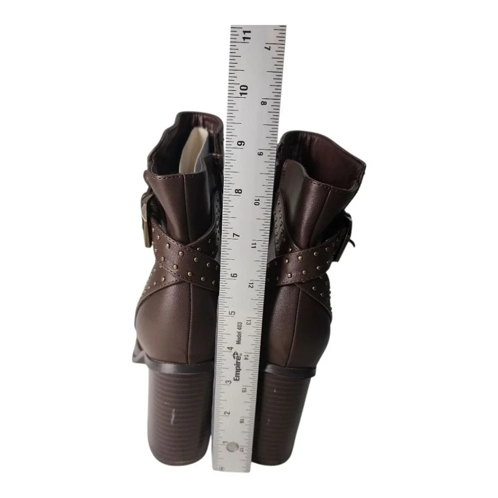 Orly Ankle Boot Women 10W Brown Studded Buckle Edgy Chic 00216712